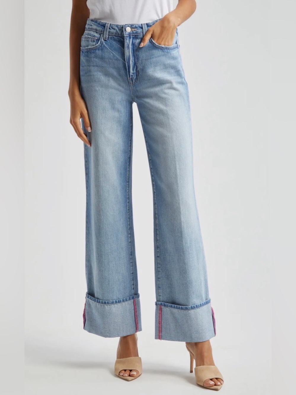 L’AGENCE Miley Ultra High Rise Wide Leg Cuffed Jeans Emerson NWT 32